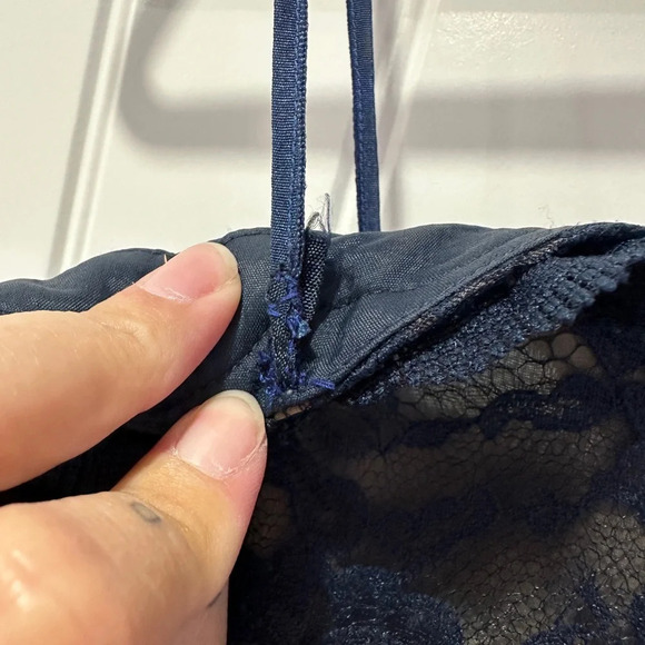 Vintage Rickie Freeman for T.J.Nites | nude lined navy lace mini dress | Size: 8 - Picture 10 of 11